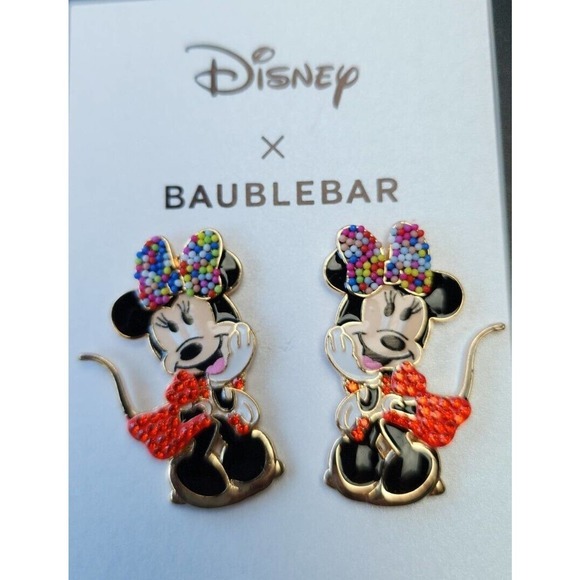 New Disney X BaubleBar Minnie Mouse Sparkly OrangeDress Multi-Color Bow Earrings - Picture 1 of 4